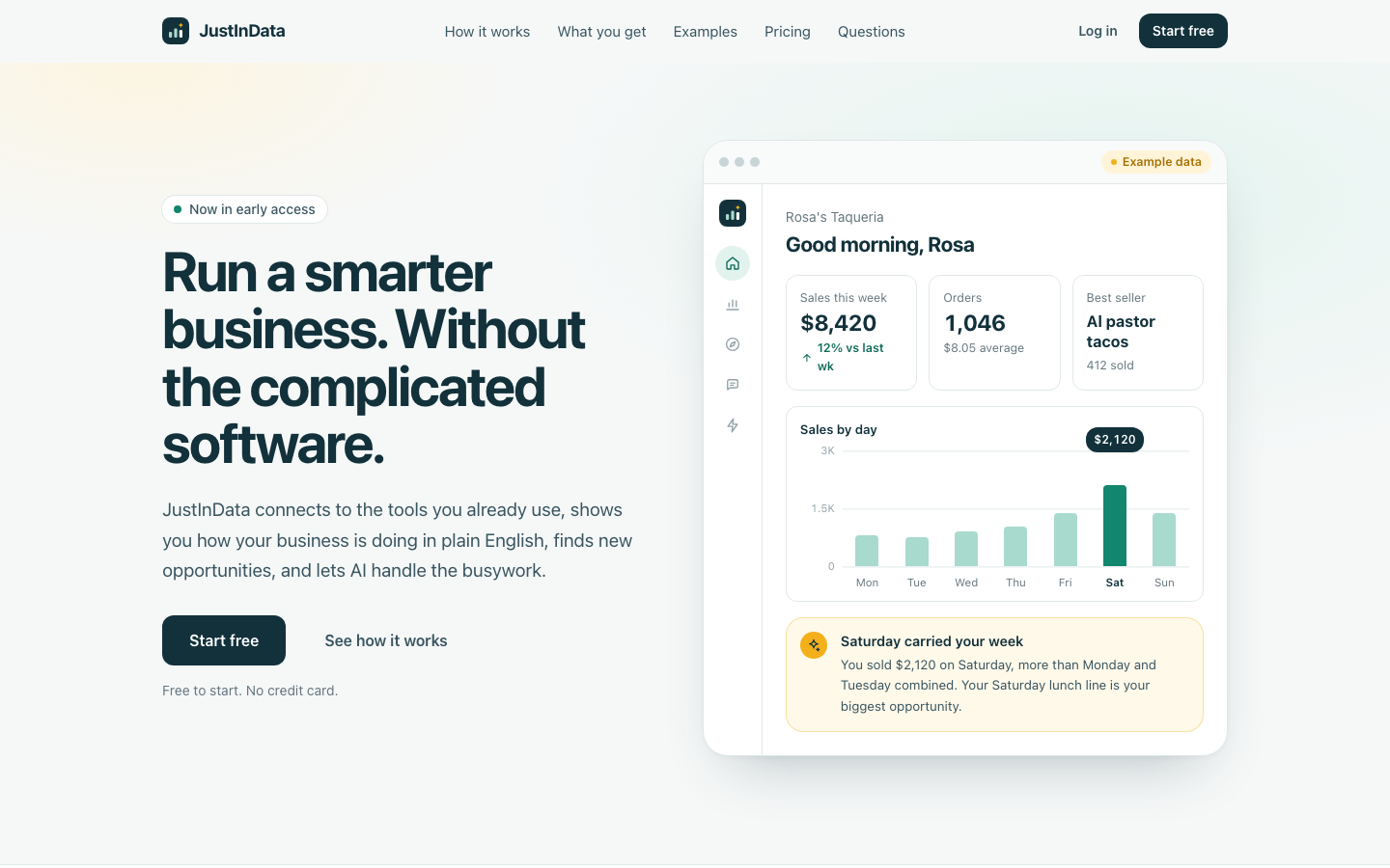 JustInData homepage screenshot