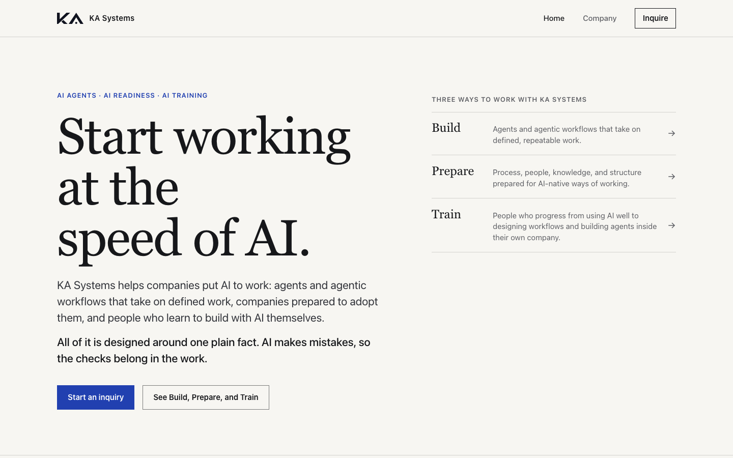 KA Systems homepage screenshot