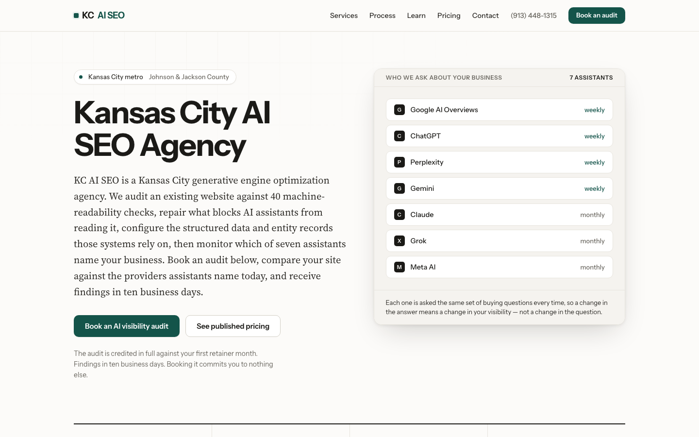 KC AI SEO homepage screenshot