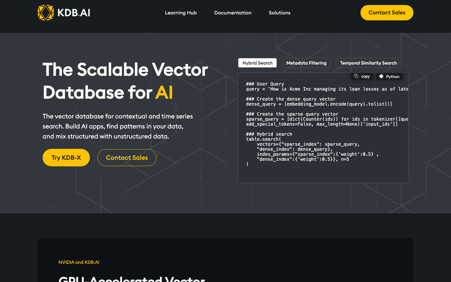KDB.AI homepage screenshot