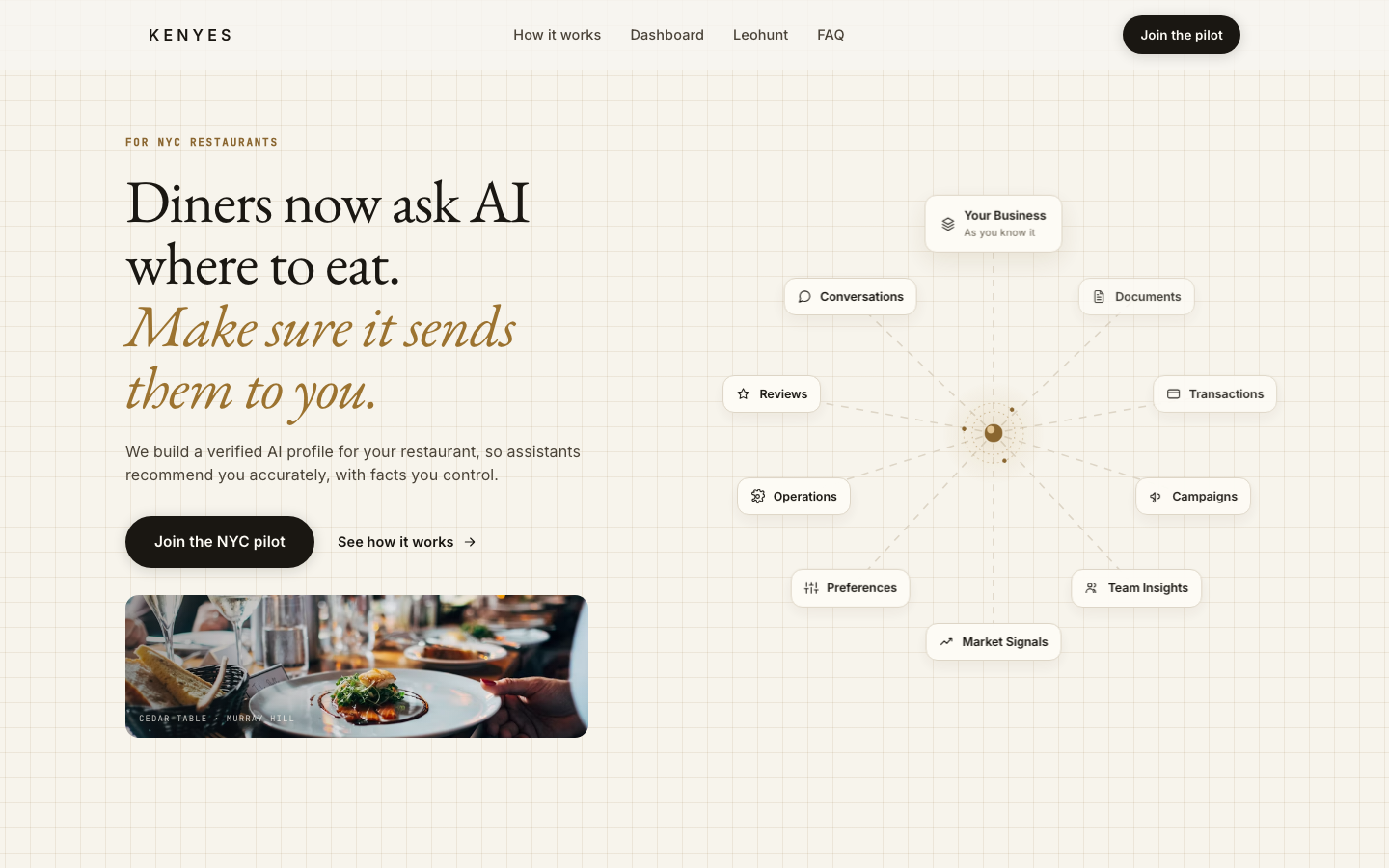 Kenyes AI homepage screenshot