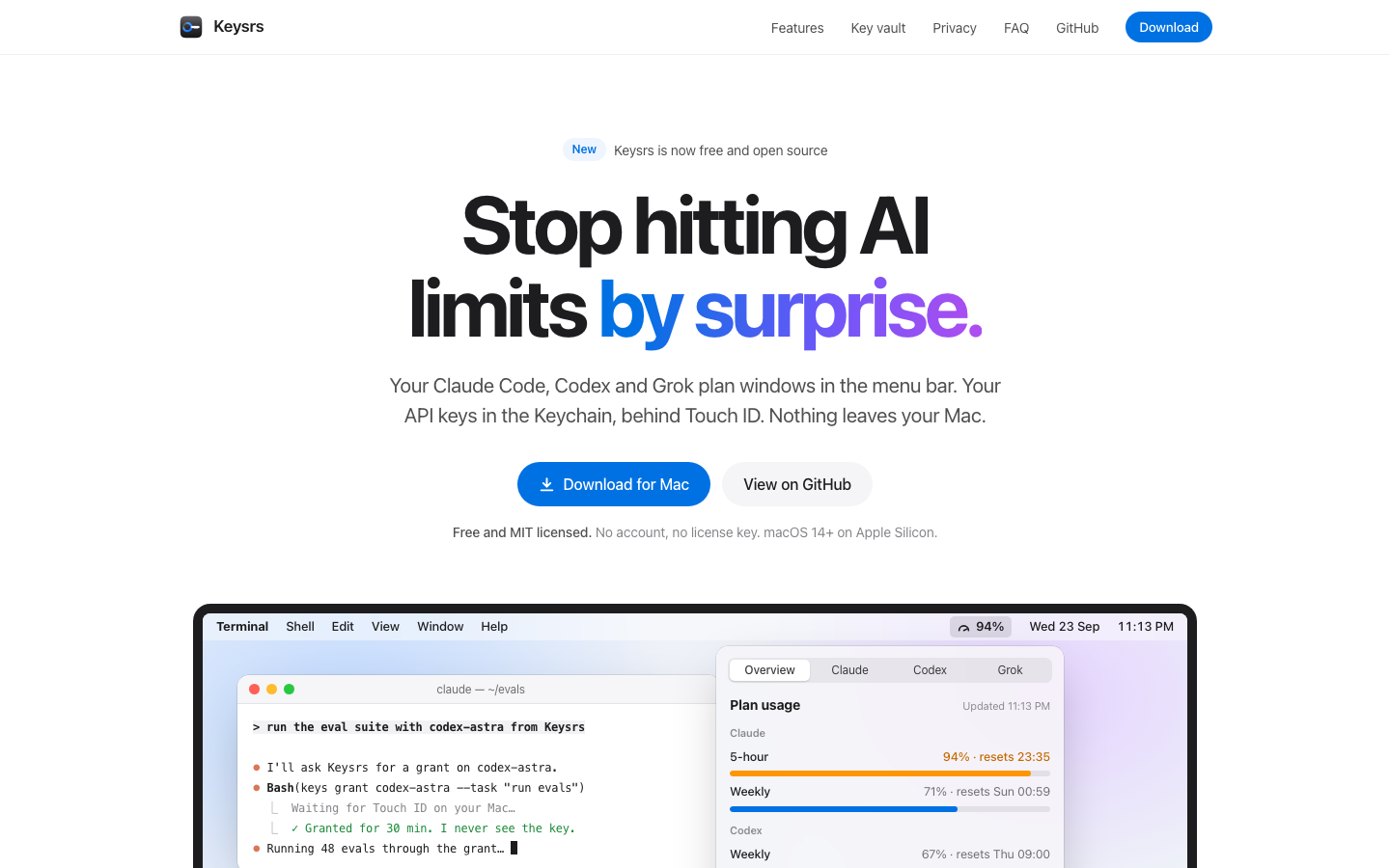 Keysrs homepage screenshot