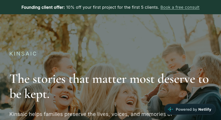Kinsaic homepage screenshot