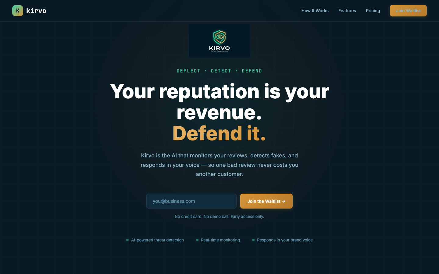 Kirvo homepage screenshot