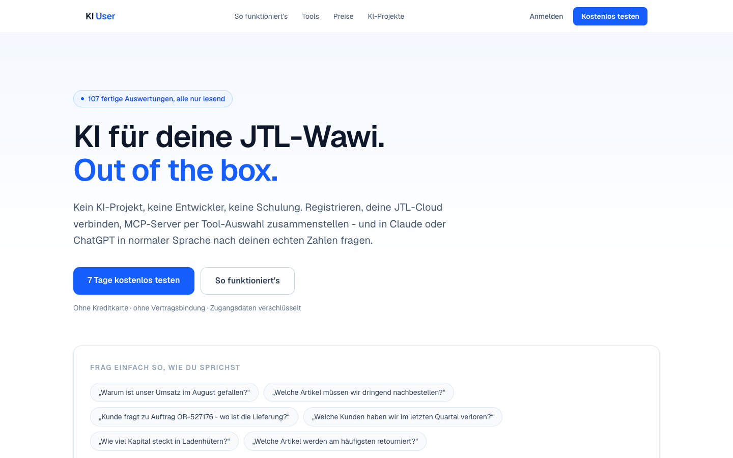 KI User homepage screenshot