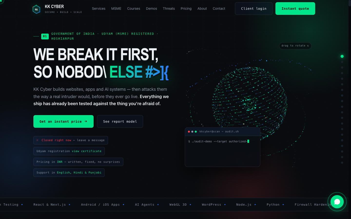 KK Cyber homepage screenshot