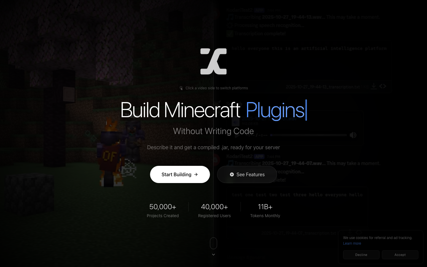 Kodari homepage screenshot