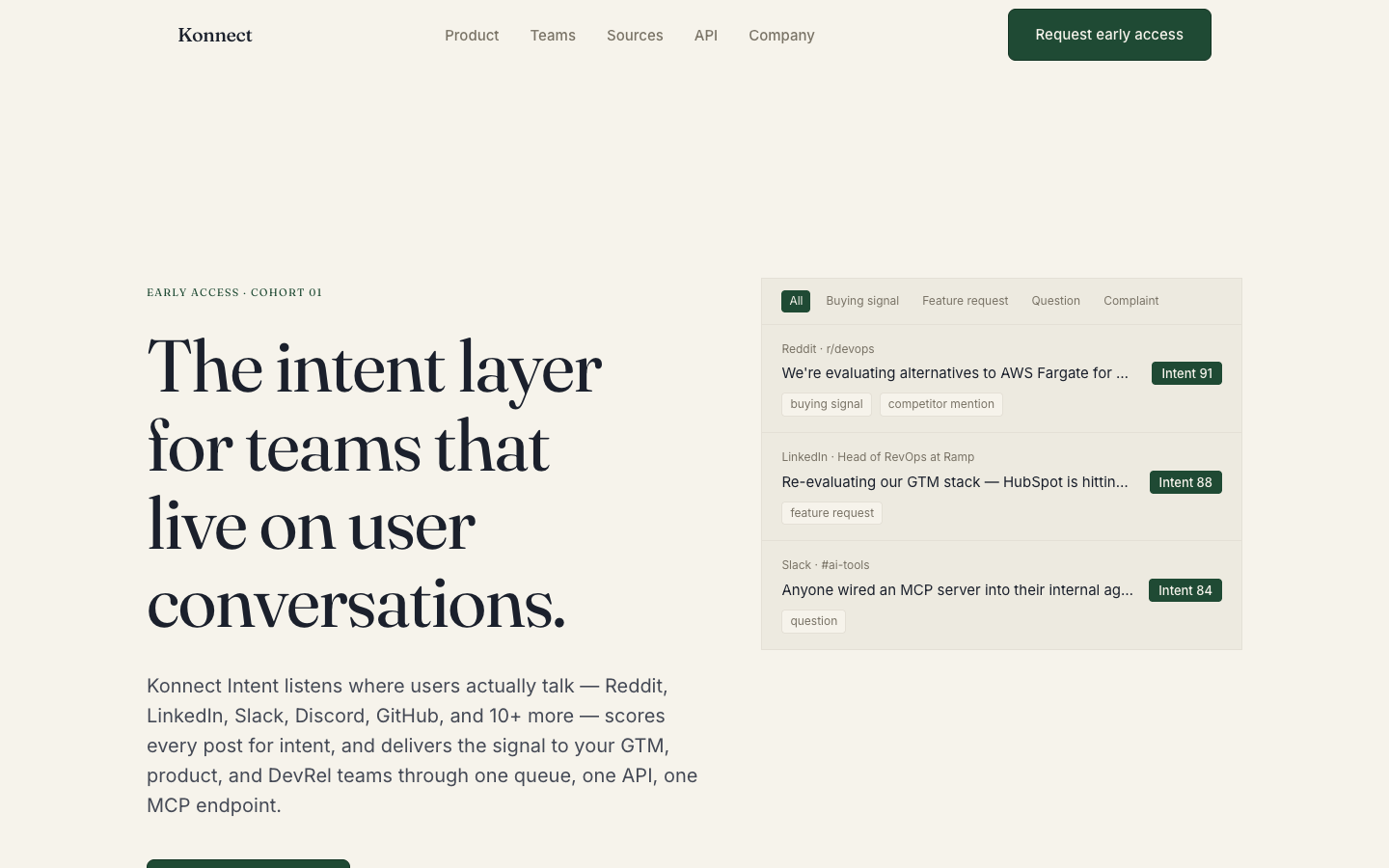 Konnect Intent homepage screenshot