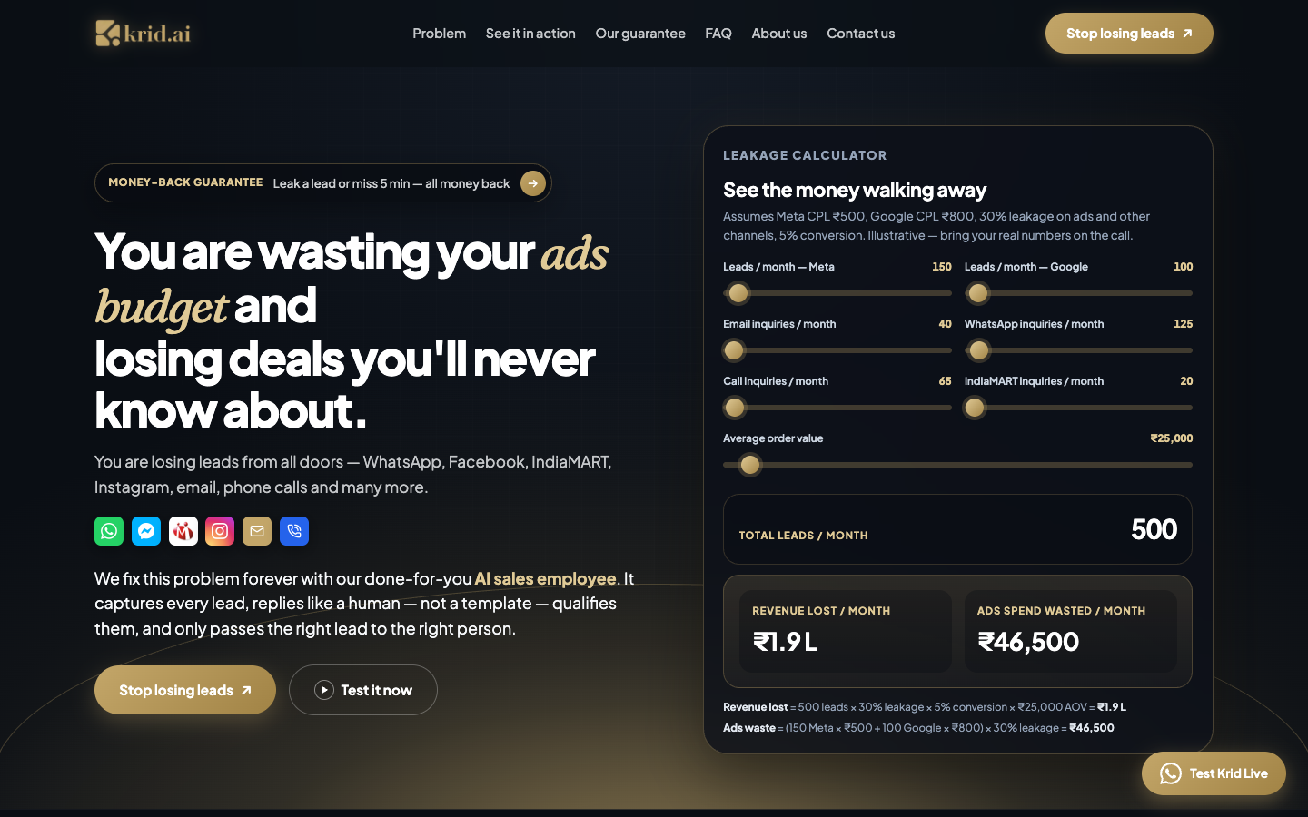 Krid homepage screenshot