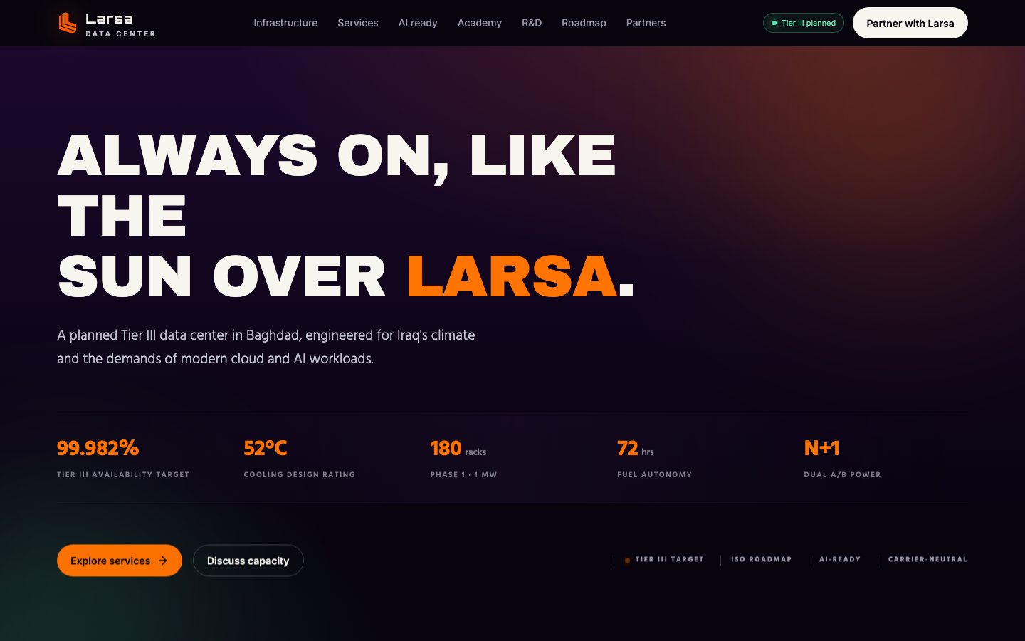 Larsa Data Center homepage screenshot