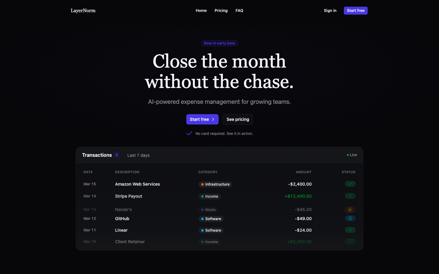 Layernorm AI homepage screenshot