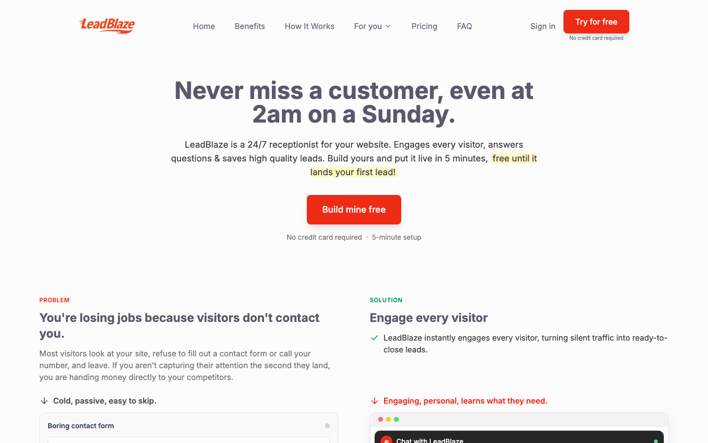 LeadBlaze homepage screenshot