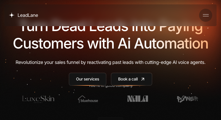 LeadLane homepage screenshot