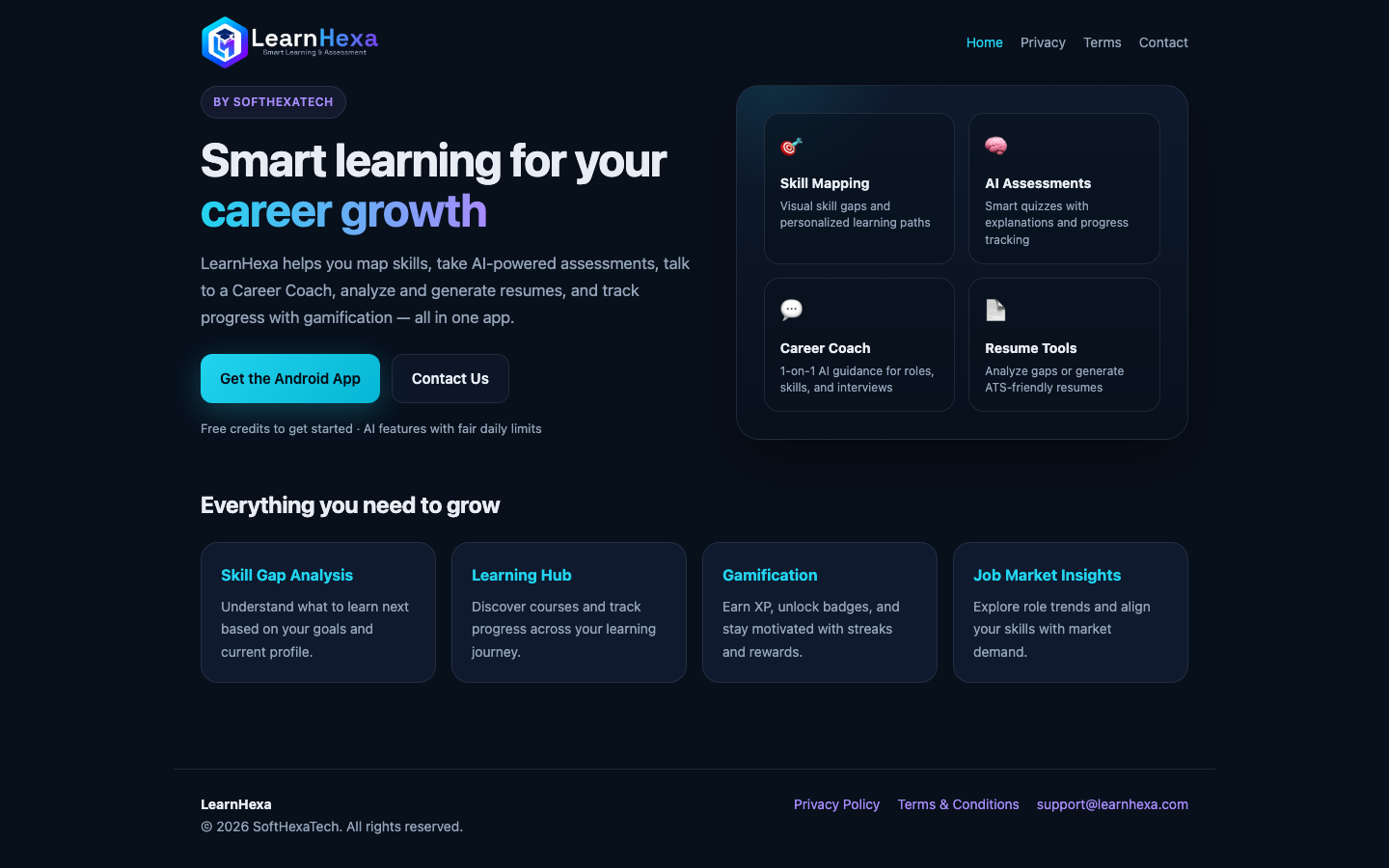 LearnHexa homepage screenshot