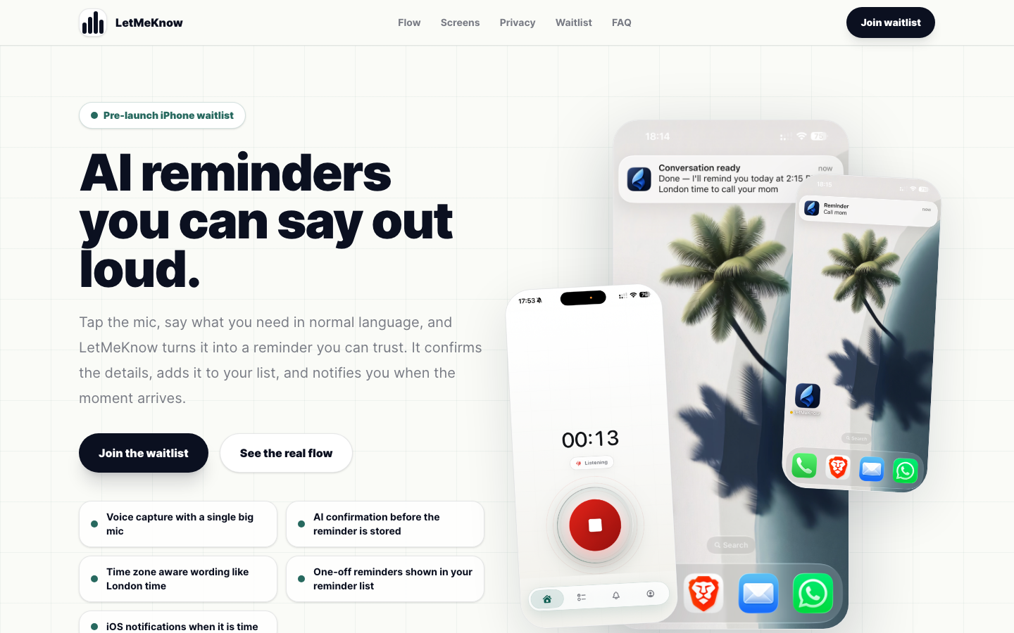 LetMeKnow homepage screenshot