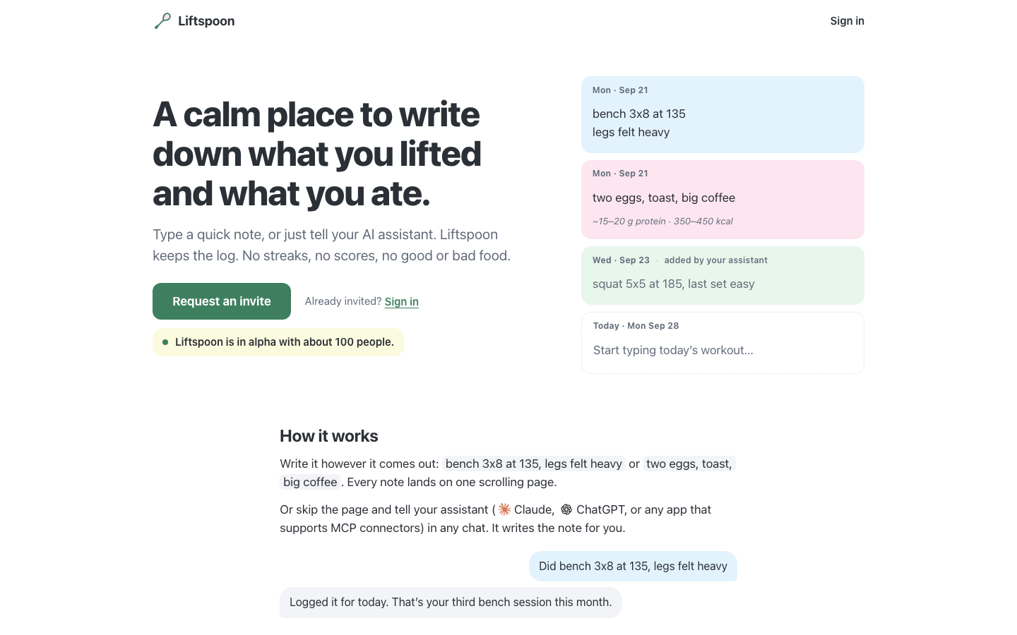 Liftspoon homepage screenshot