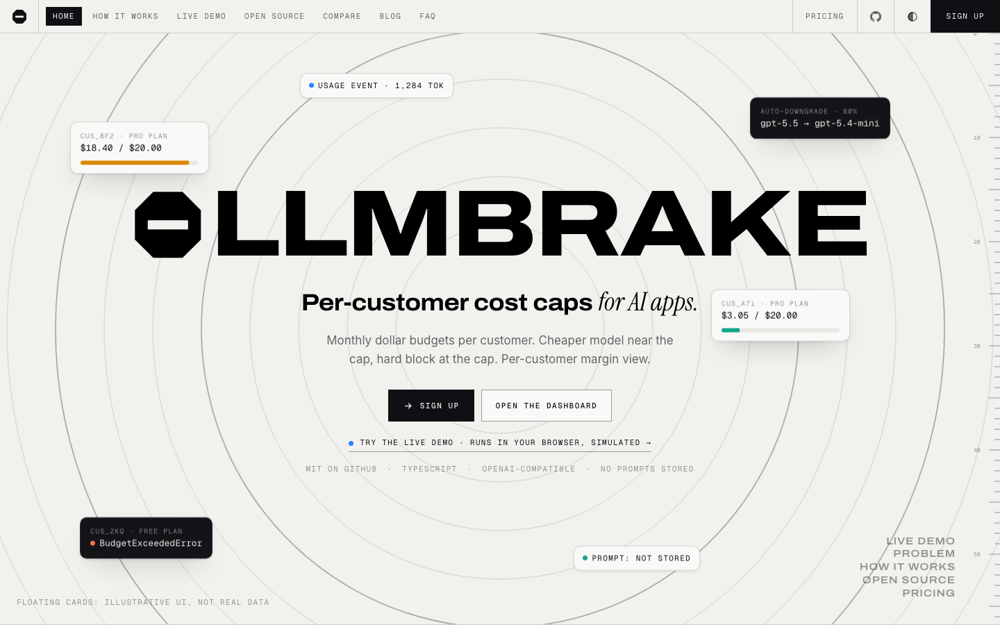 LLMBrake homepage screenshot