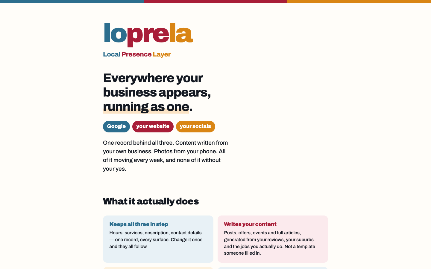 LoPreLa homepage screenshot