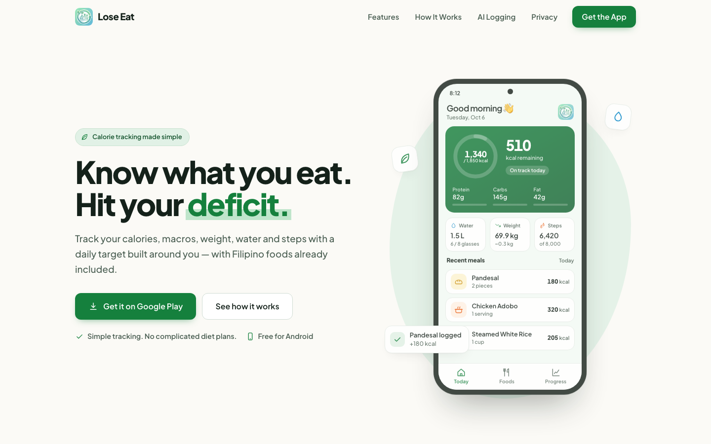 Lose Eat homepage screenshot