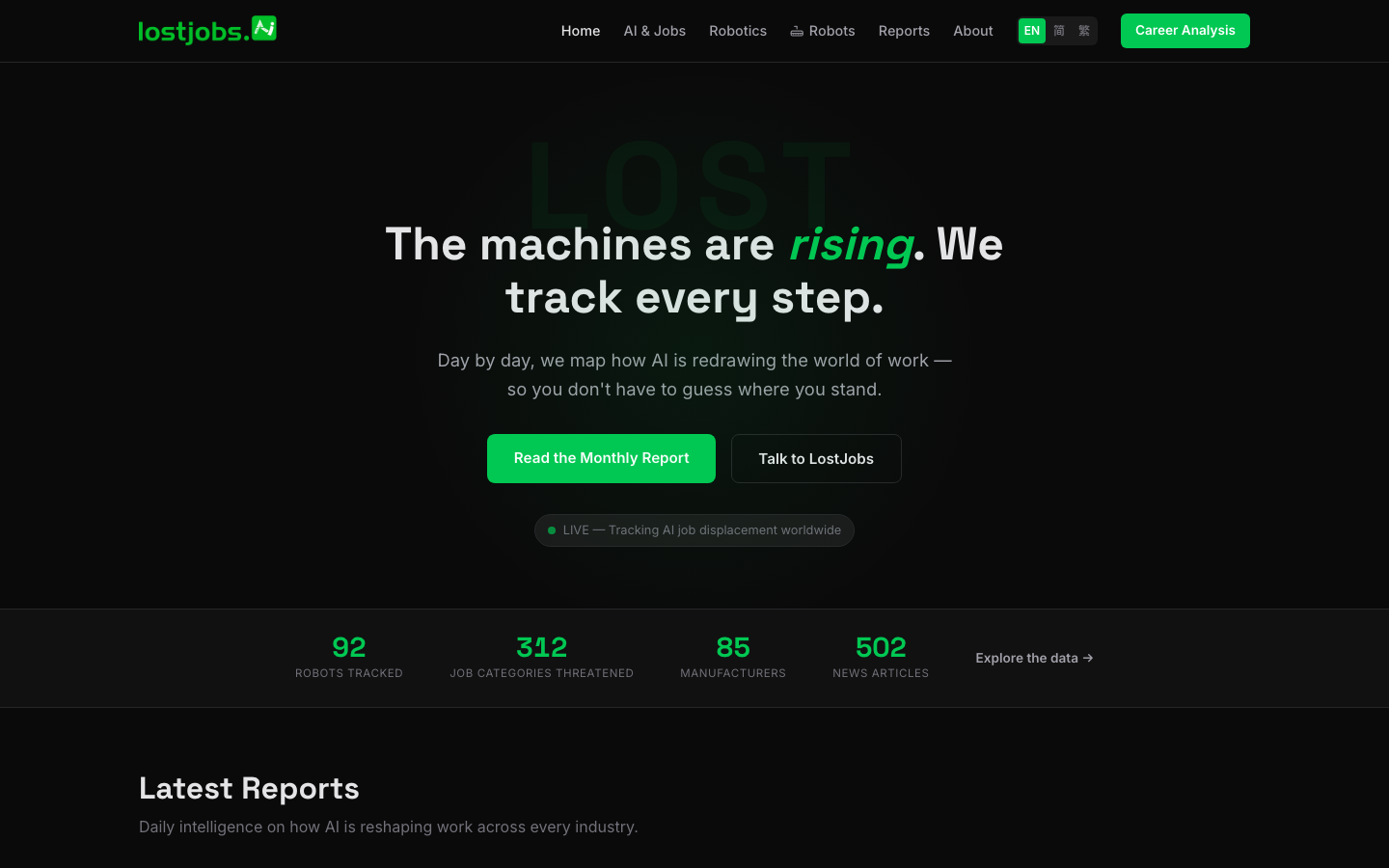 LostJobs.AI homepage screenshot