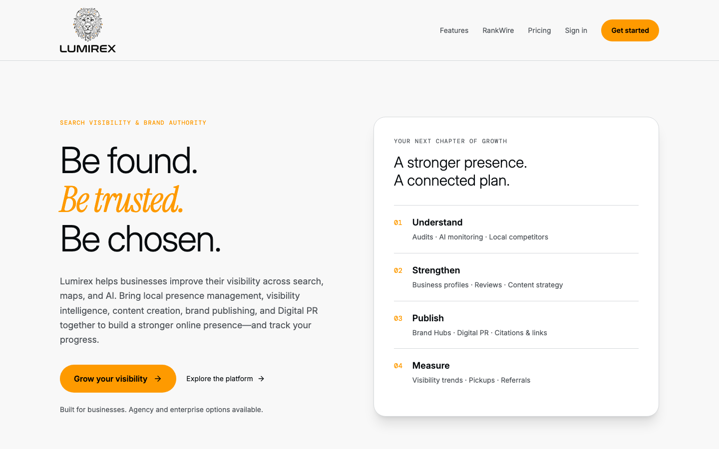 Lumirex homepage screenshot