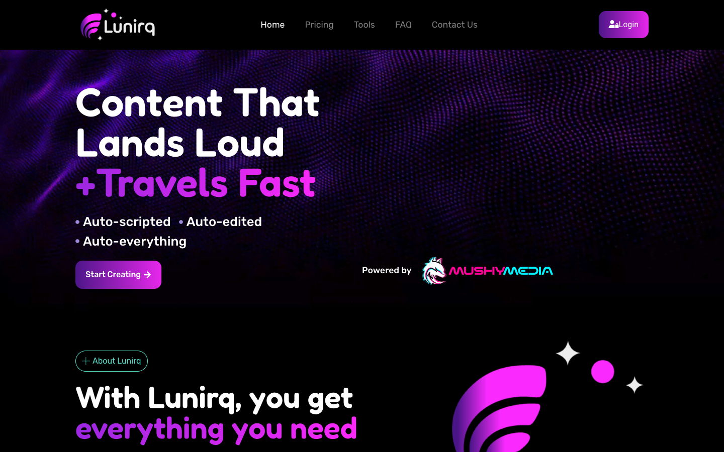 Lunirq homepage screenshot