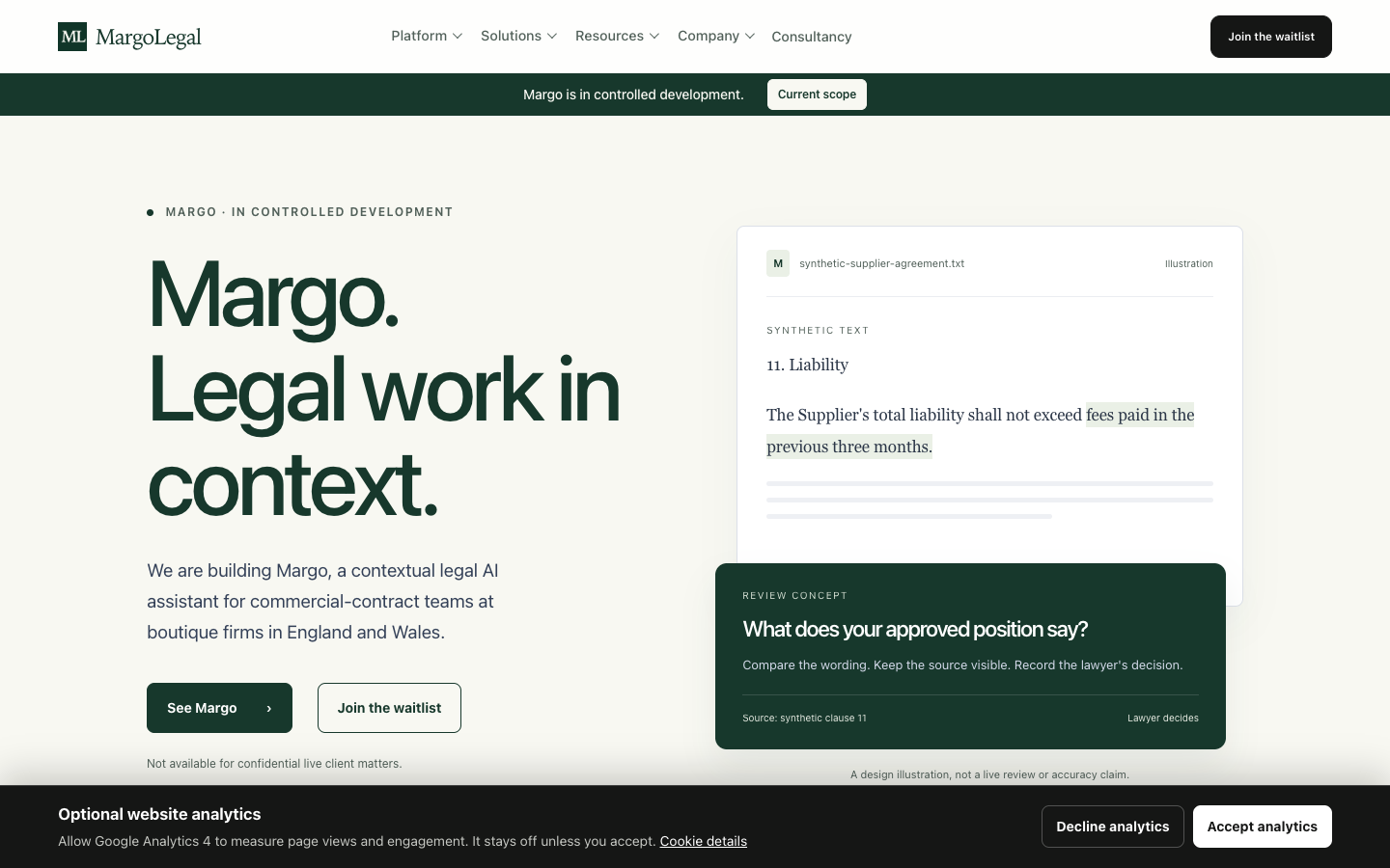 Margo Legal homepage screenshot