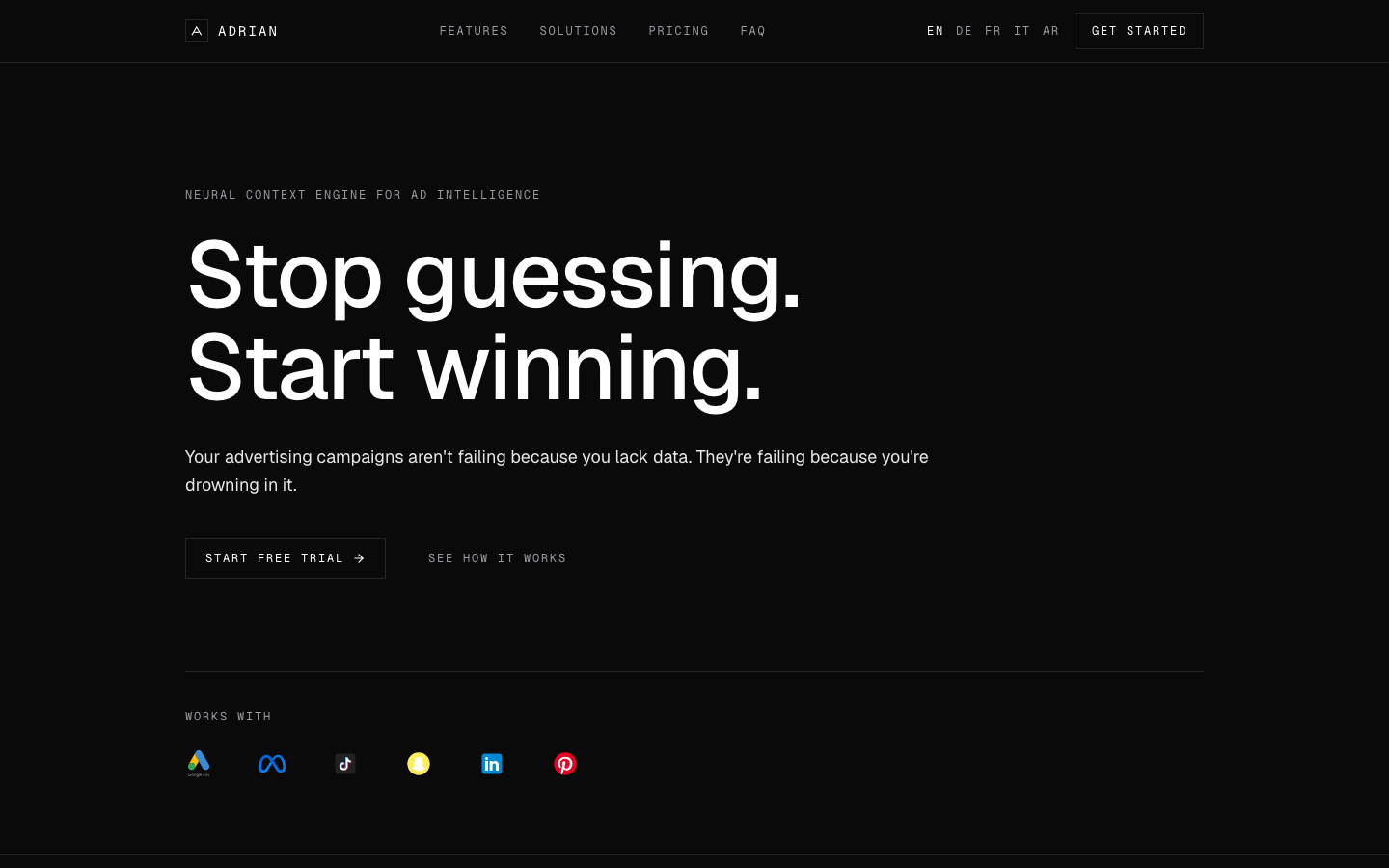 Adrian homepage screenshot