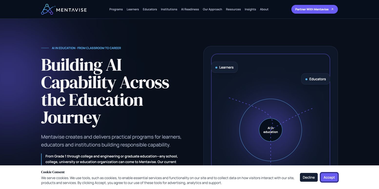 Mentavise homepage screenshot