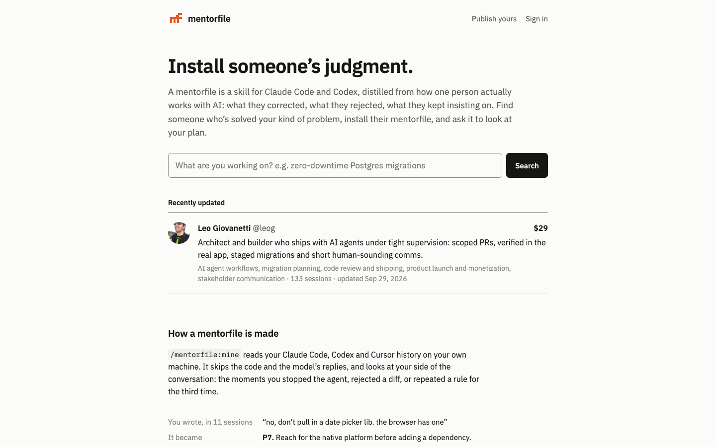 mentorfile homepage screenshot