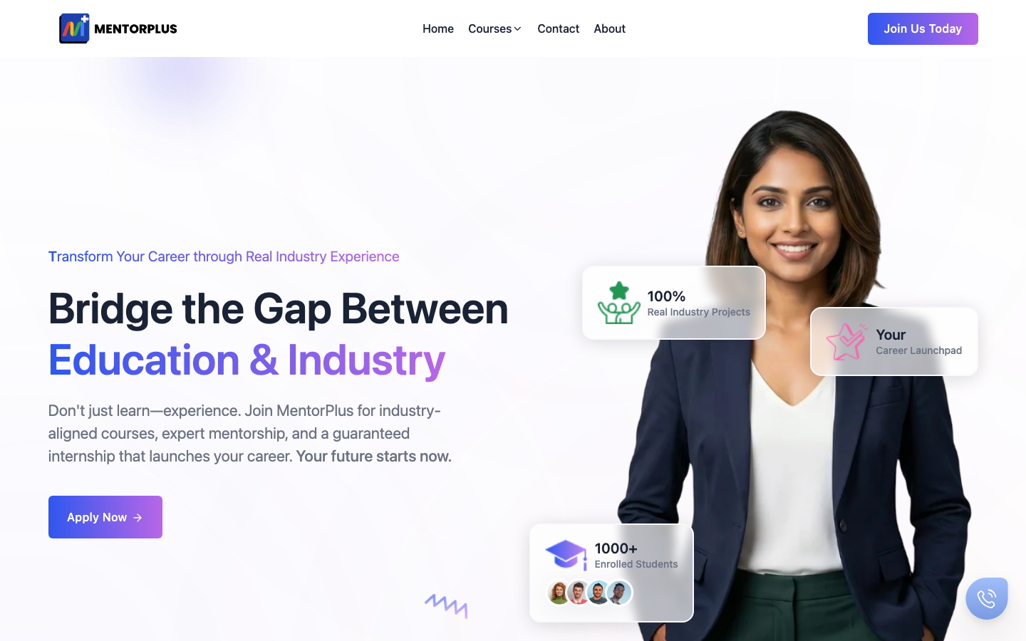 MentorPlus homepage screenshot