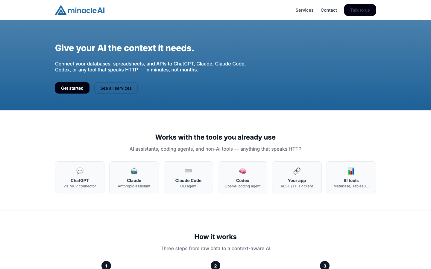 minacle AI 首页截图