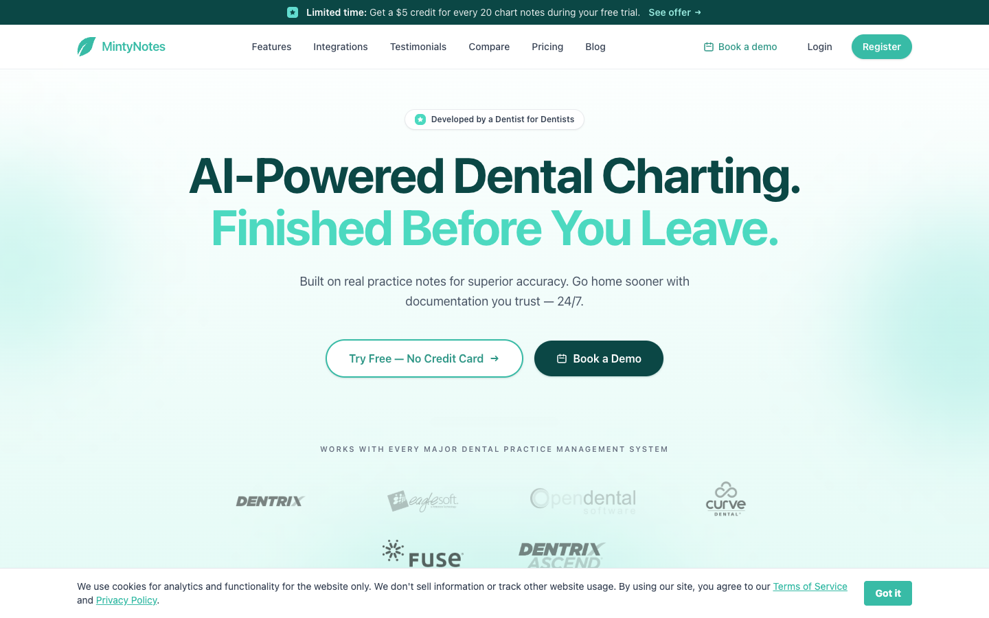 MintyNotes homepage screenshot