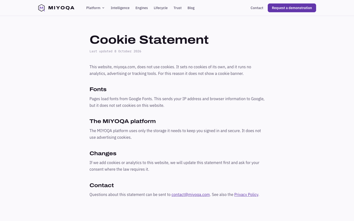 MIYOQA homepage screenshot