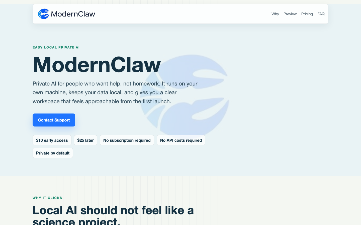 ModernClaw homepage screenshot