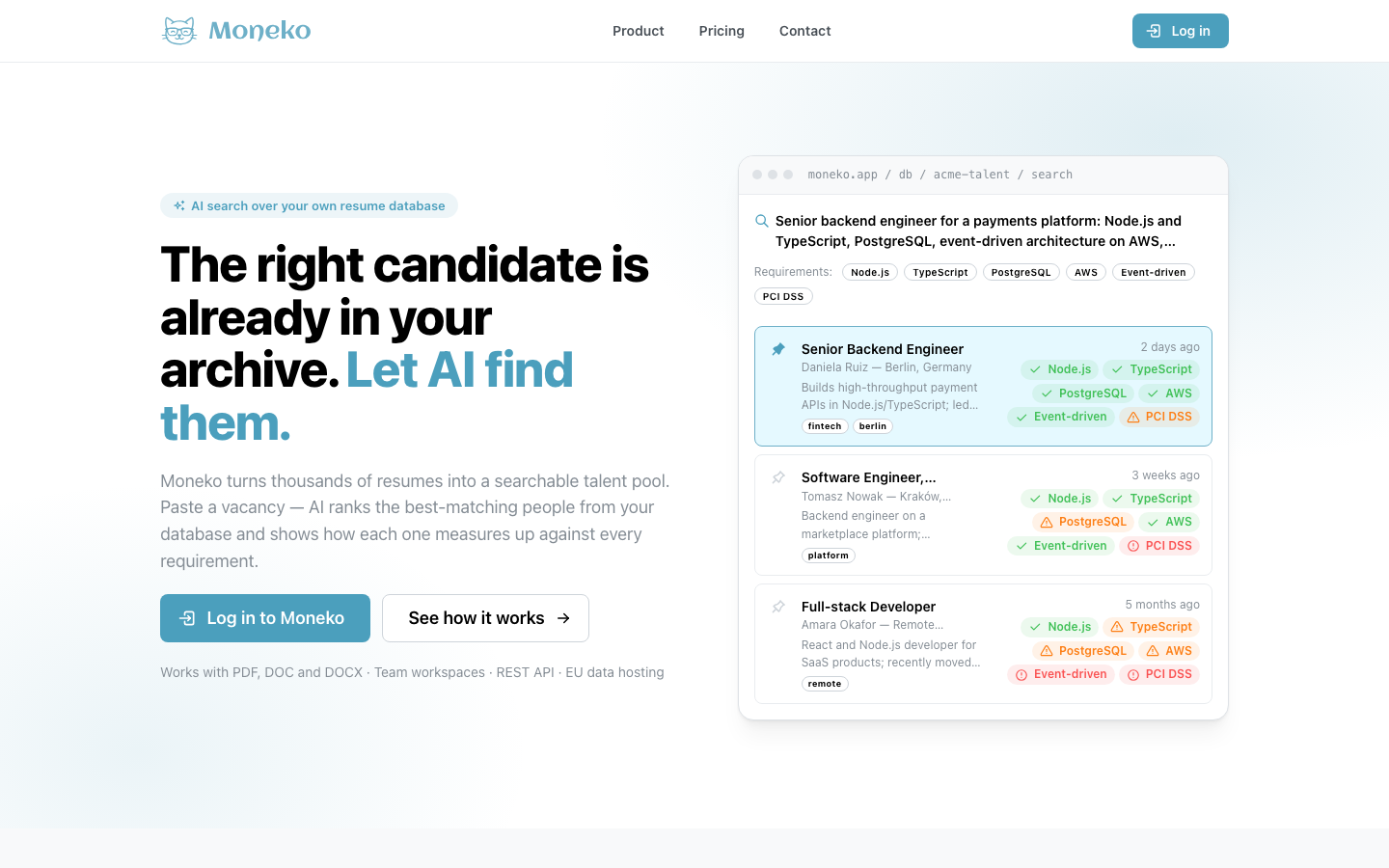 Moneko homepage screenshot