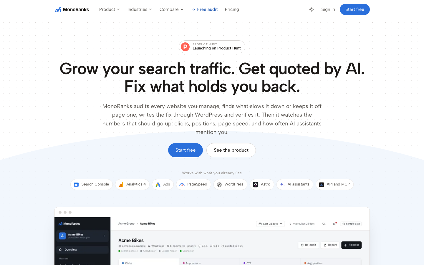 MonoRanks homepage screenshot