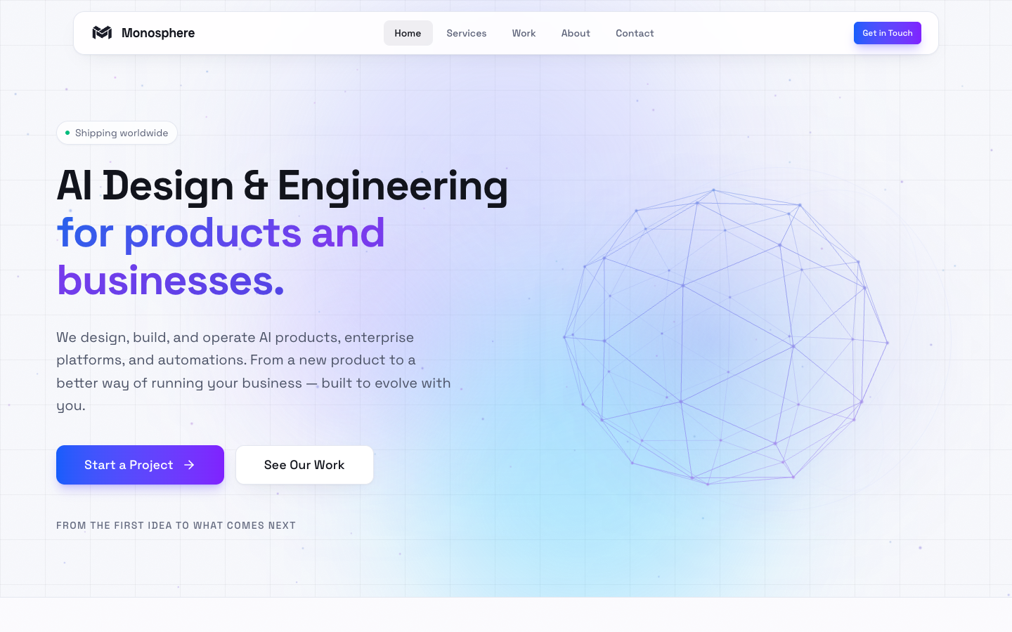 Monosphere homepage screenshot