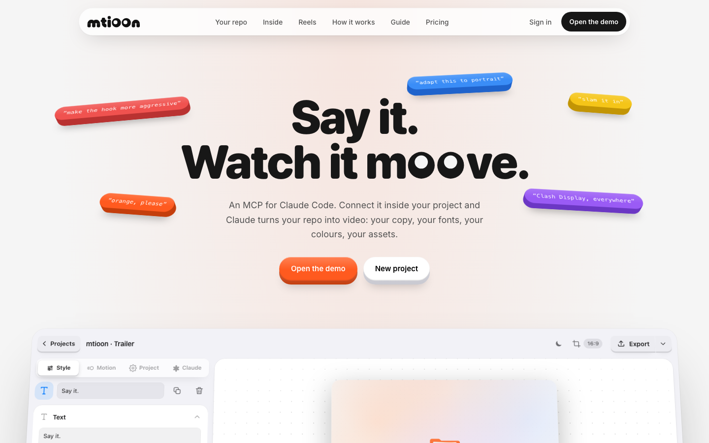 mtioon homepage screenshot