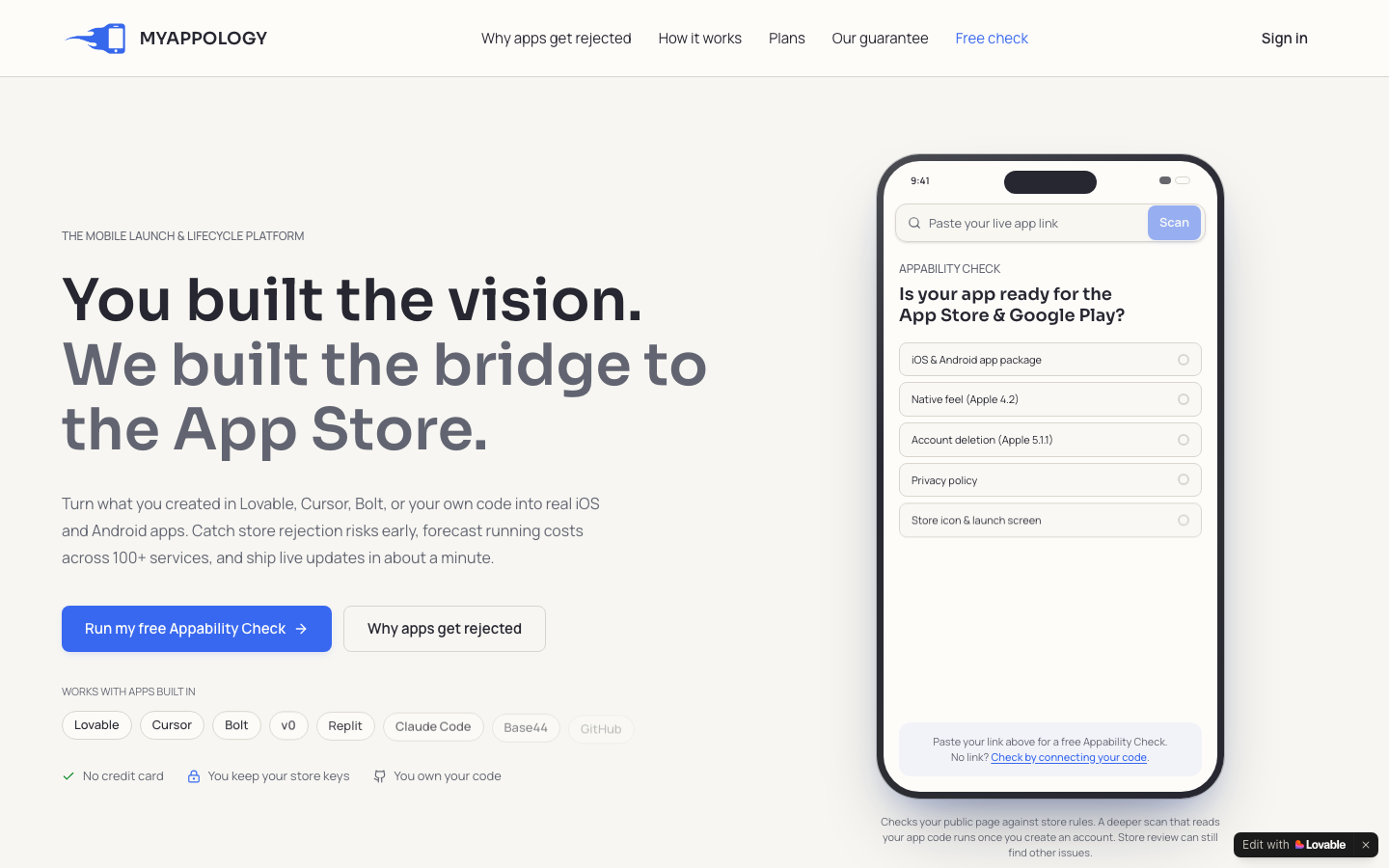 MyAppology homepage screenshot