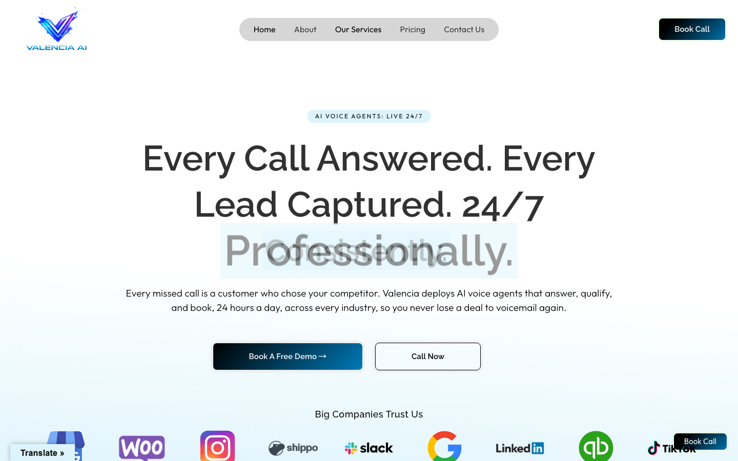 Valencia homepage screenshot