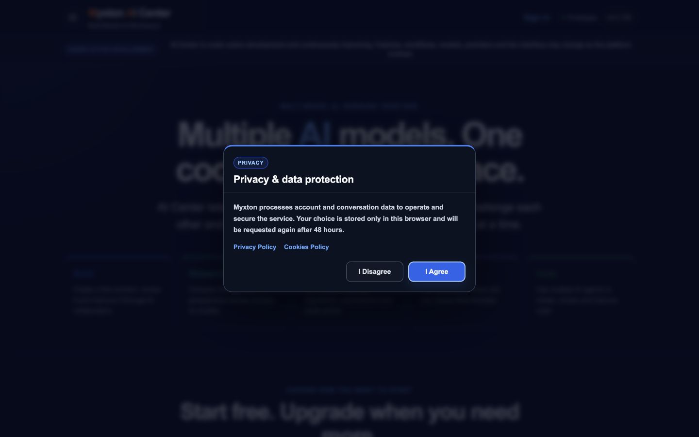 Myxton AI Center 首页截图