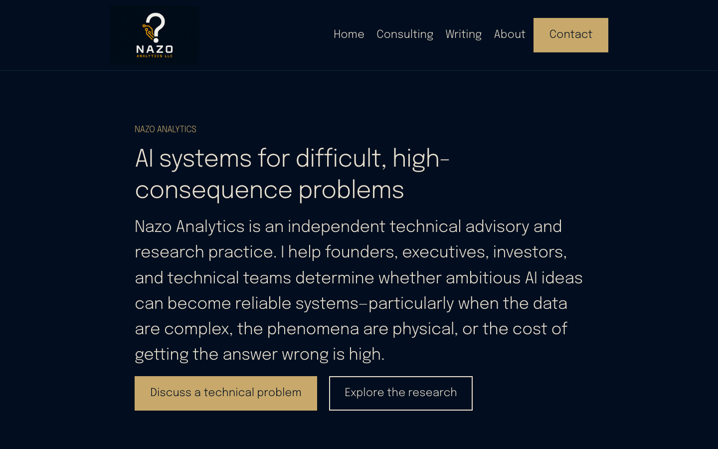 Nazo Analytics homepage screenshot