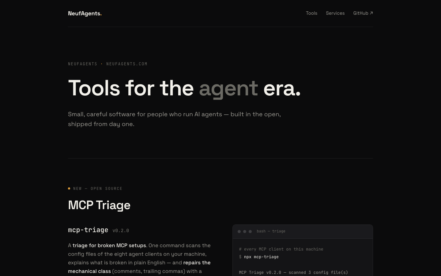 NeufAgents homepage screenshot