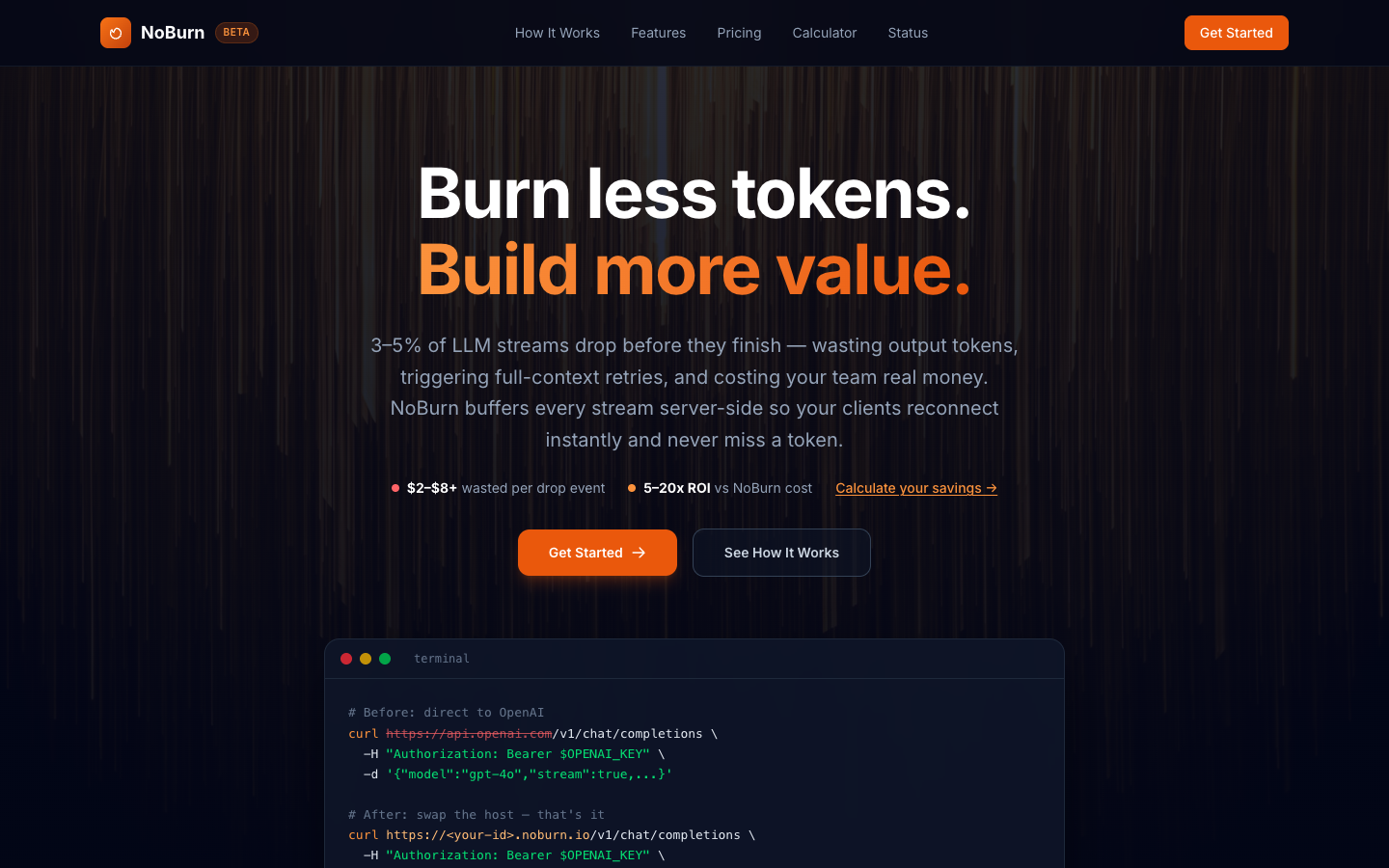 NoBurn homepage screenshot