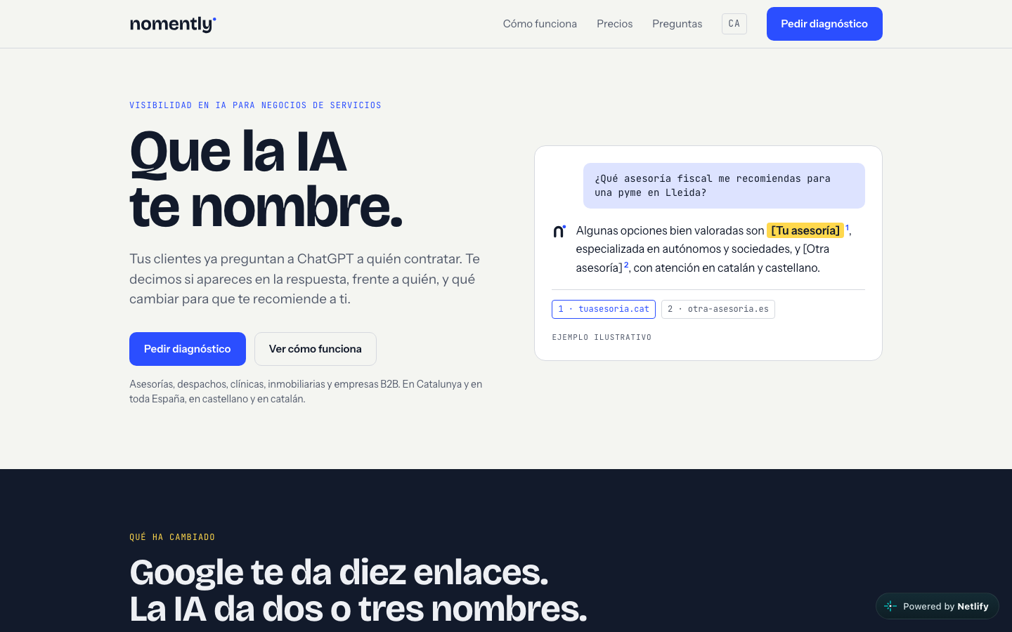 Nomently homepage screenshot