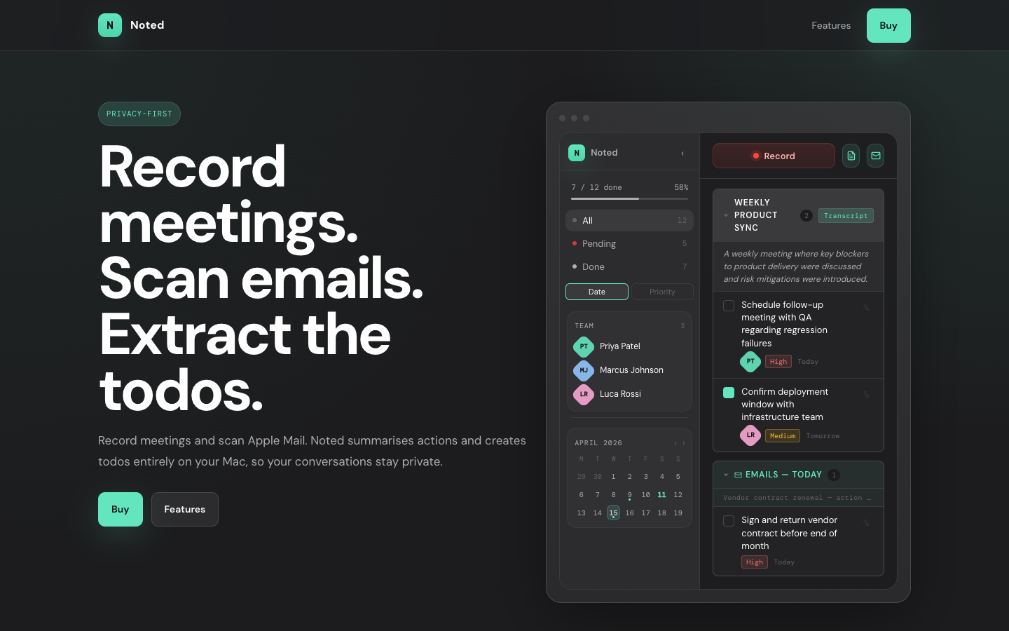 Noted homepage screenshot