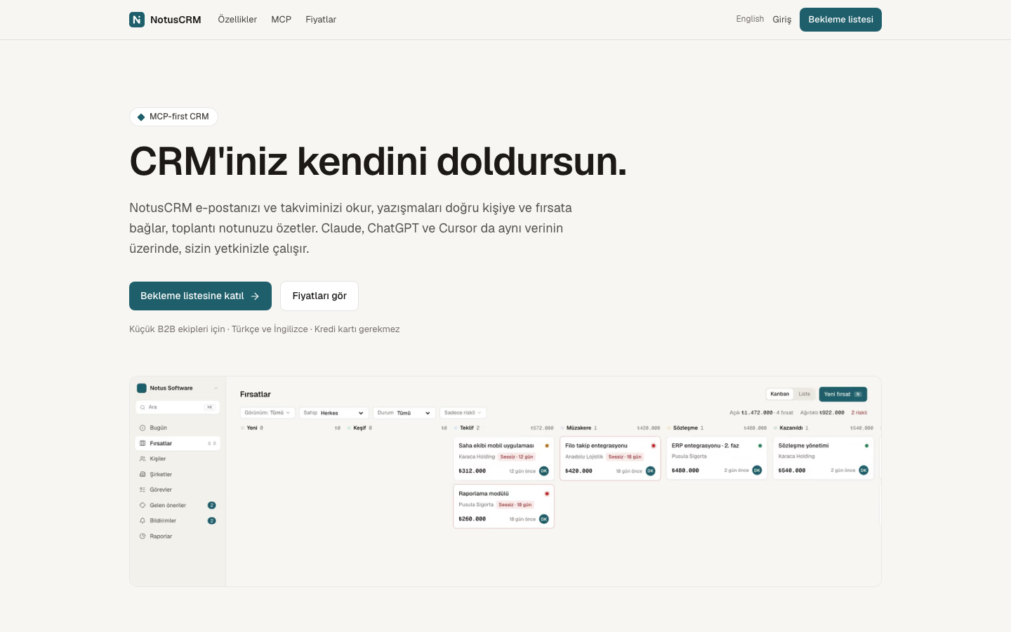 NotusCRM homepage screenshot