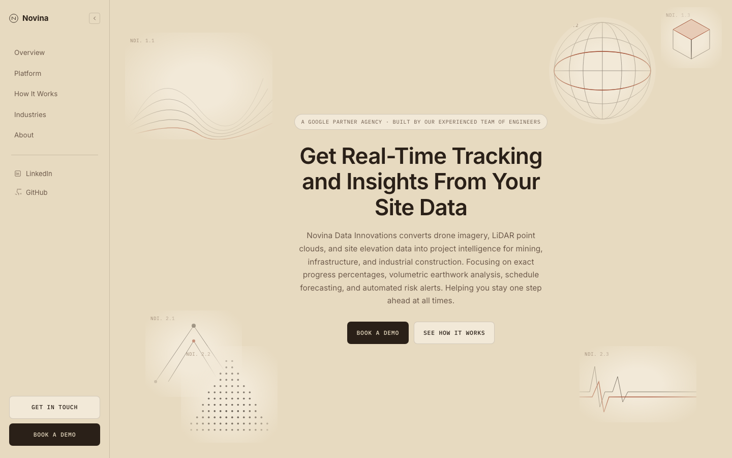 Novina Data homepage screenshot