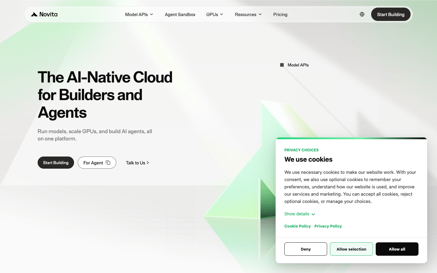 Novita AI 首页截图